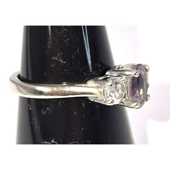 Amethyst & White Topaz Sterling Silver Ring Size 5.75 Elegant Oval Cut LI647 - Picture 9 of 16